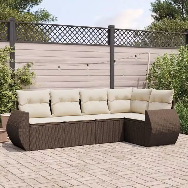 Set Divano da Giardino 5 pz con Cuscini Marrone in Polyrattan 3221332