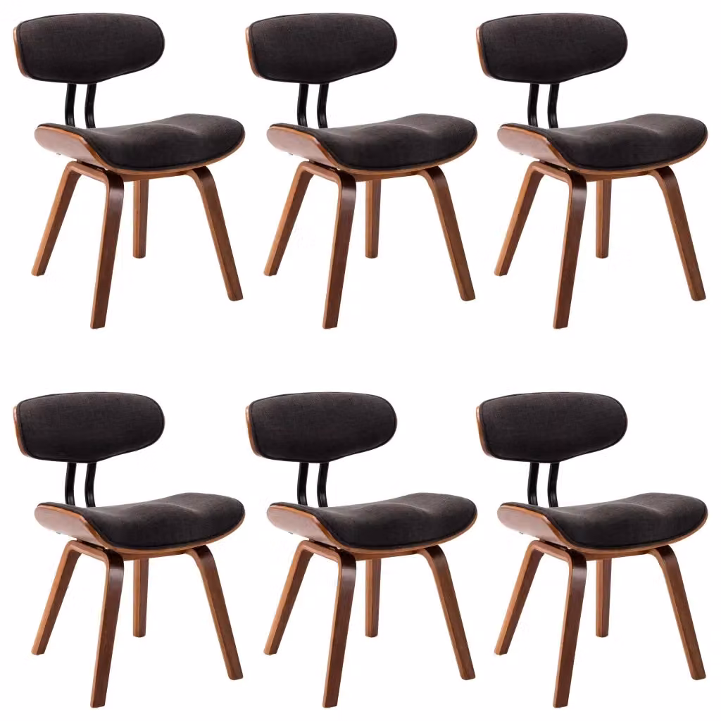 Set di 6 sedie da pranzo vidaXL in legno curvato e tessuto grigio stile mid-century – 2