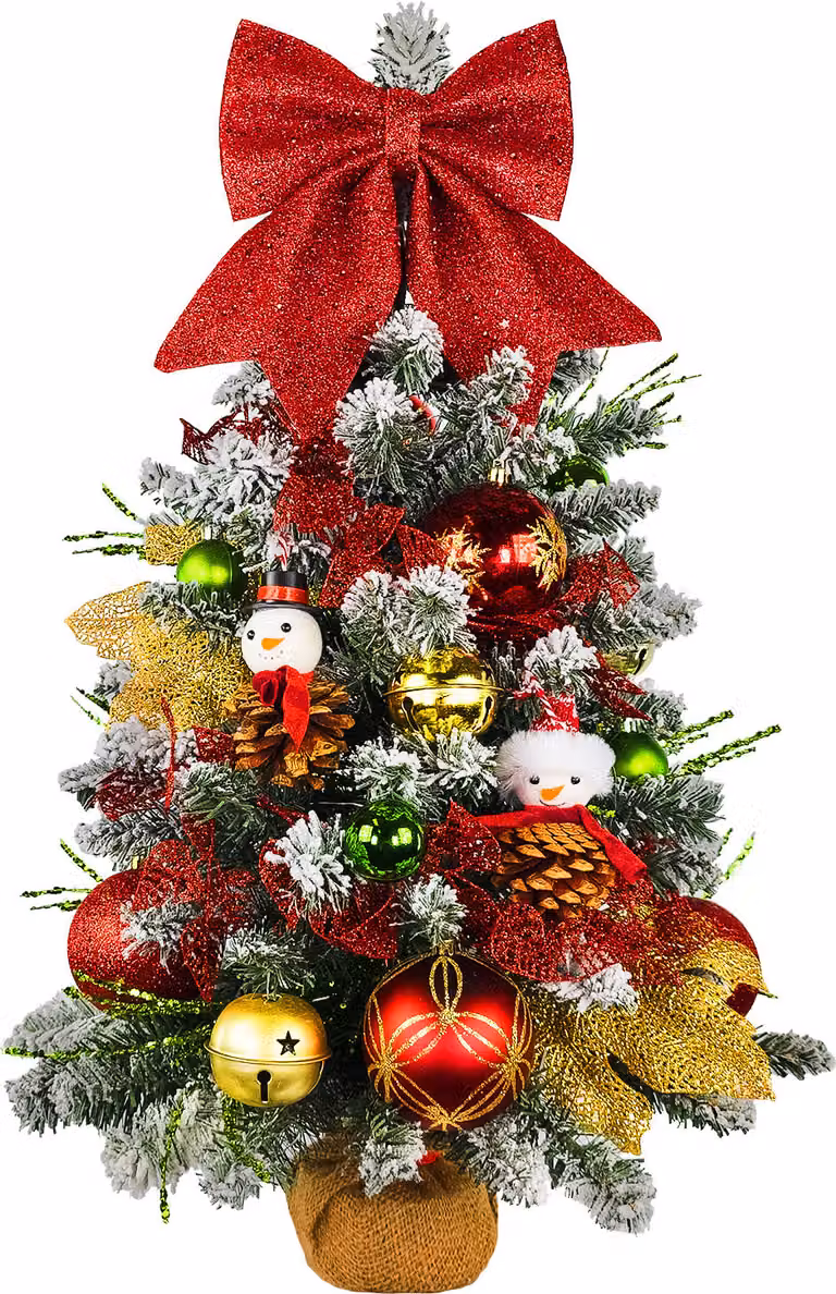Albero di Natale artificiale decorato PUPAZZO DI NEVE 60 cm con illuminazione a LED IN VASO