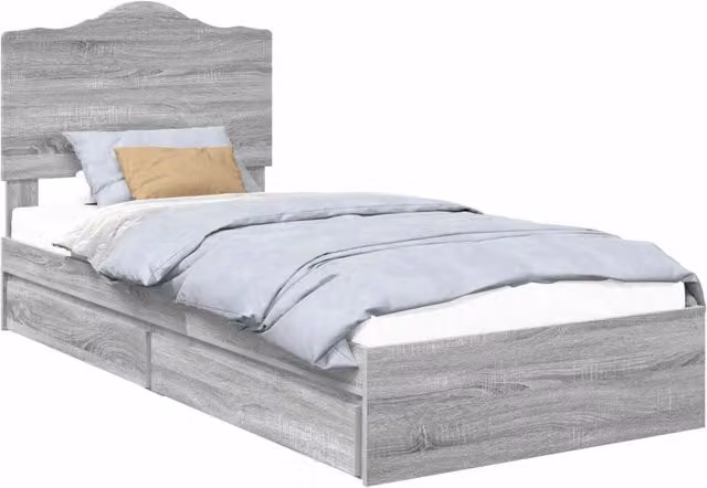 Letto singolo | Letto per adulti | Letto con Contenitore con testiera Grigio Sonoma 90 x 200 cm