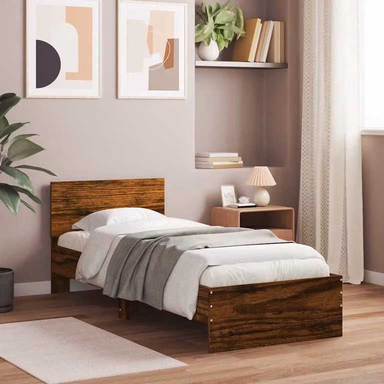 vidaXL Giroletto con Testiera in Rovere Fumo e Legno Multistrato, L/P/H: 90 x 200 x 70 cm