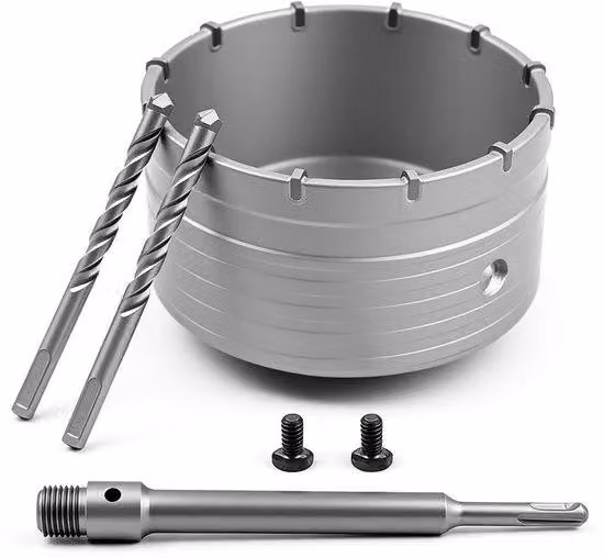 Set di trapano per cemento da 110 mm, con adattatore SDS Plus e punta di centraggio, ideale per cemento e muratura