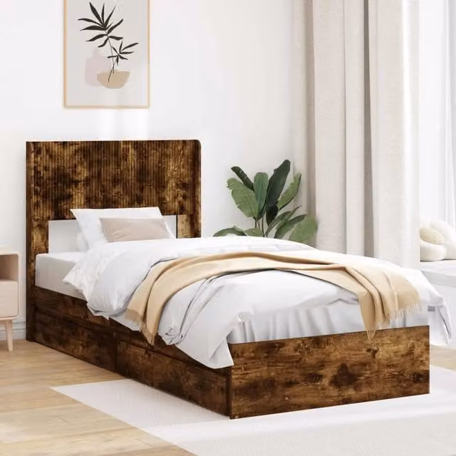 Struttura del letto con stoccaggio e testata-Giroletto con contenitore Rovere Fumo 450034