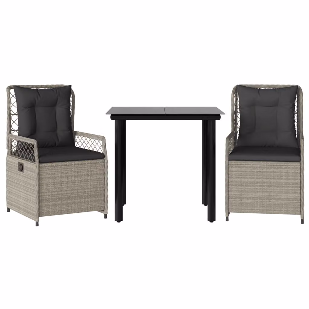 Set Pranzo da Giardino 3pz con Cuscini Grigio Chiaro Polyrattan