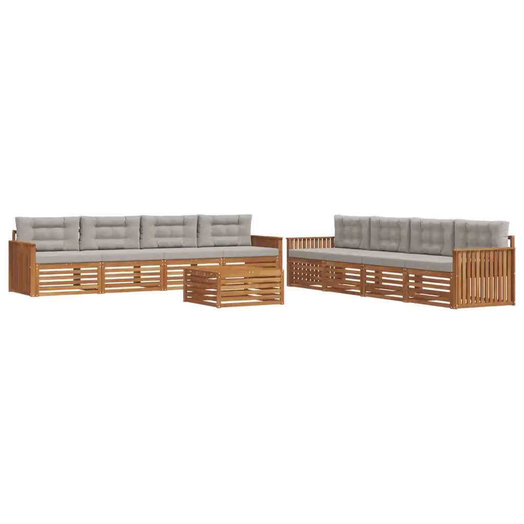 Set di divani da esterno vidaXL a forma di U composto da 9 pezzi in legno di acacia con cuscini beige e grigi e tavolino da giardino – 2