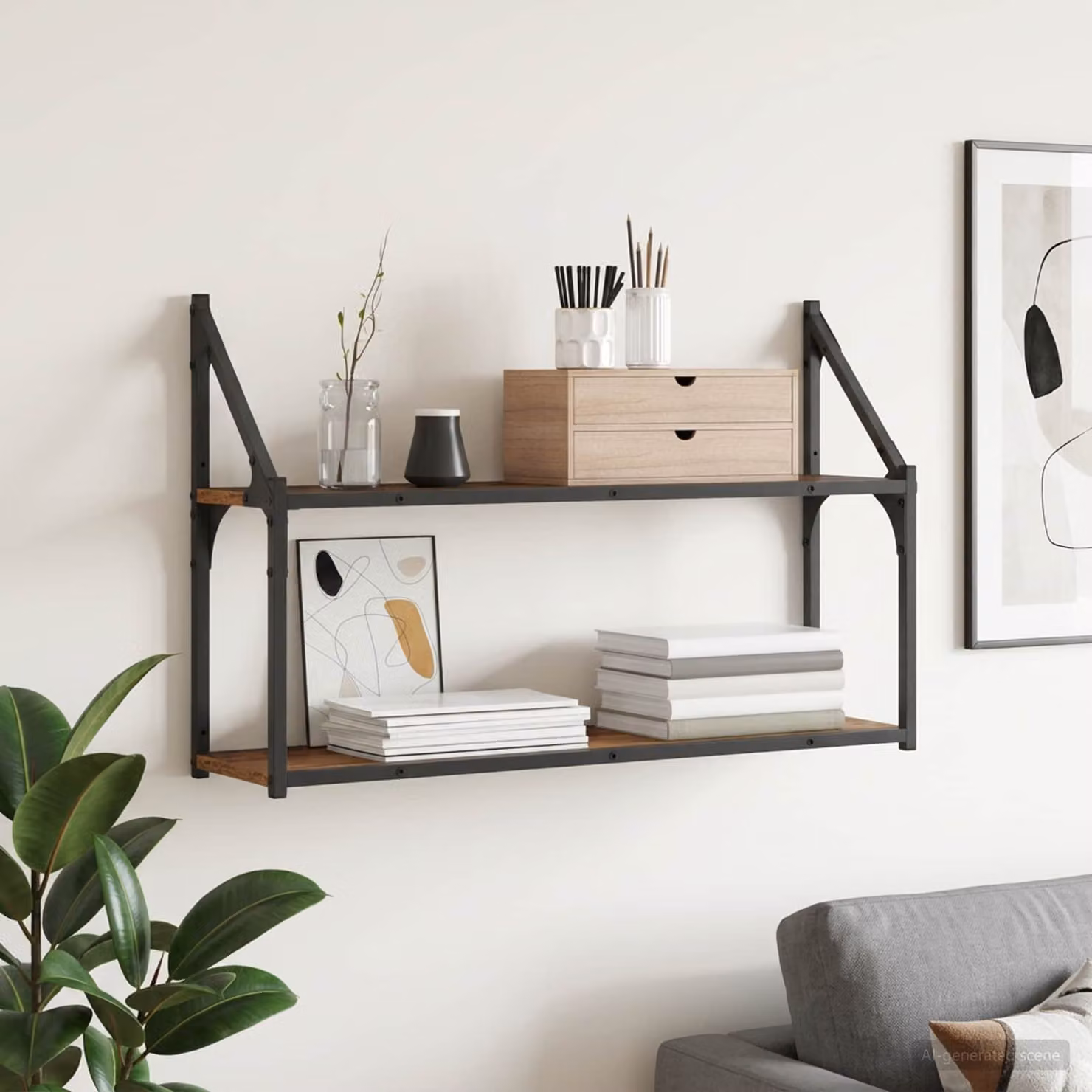 Scaffale da parete moderno vidaXL in legno antico e metallo, colore marrone, L 80 x P 21 x H 51 cm