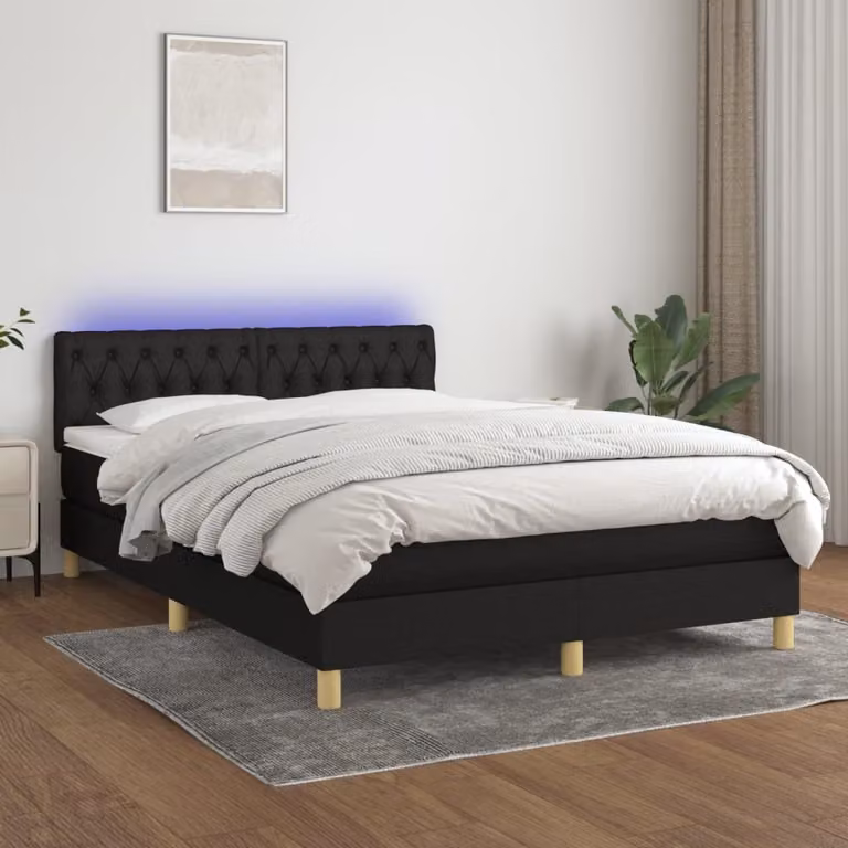 Maison Exclusive - Letto a Molle con Materasso e LED Nero 140x200 cm in Tessuto