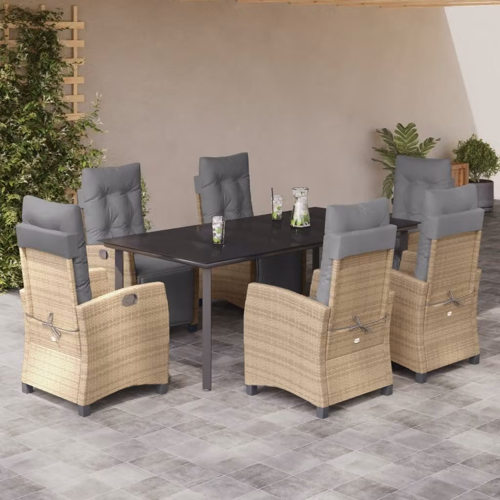 Maison Exclusive - Set Pranzo da Giardino 7 pz con Cuscini Beige Misto Polyrattan