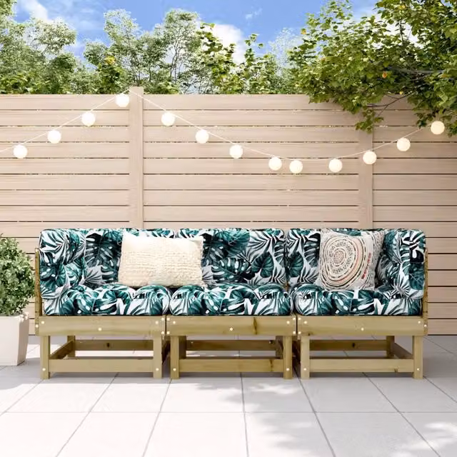 Set Salotto da Giardino vidaXL in Legno di Pino con Divano a L e Cuscini Floreali Verdi