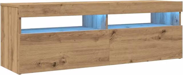 Mobile TV sospeso moderno con luce LED e vano contenitore 120 x 35 x 40 cm finitura rovere ingegnerizzato realizzato artigianalmente 02_0050841
