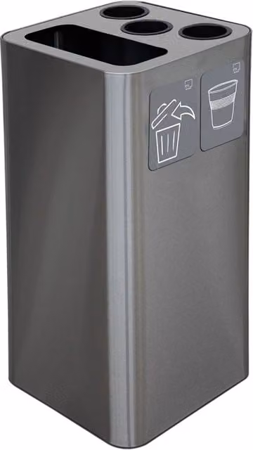 Pattumiera a Bidone da 100 L 38,3x38,3x82,5 cm 3 Scomparti Tubolari e 1 Scomparto Gettacarta in Acciaio Inox Satinato