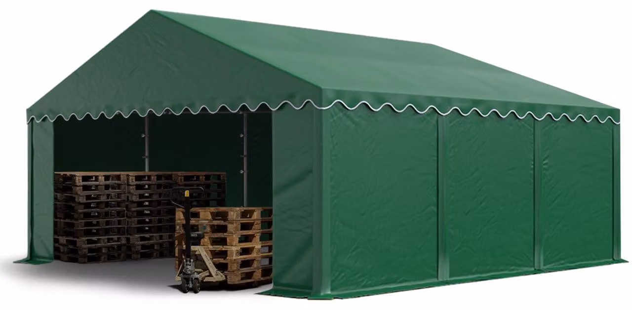 TOOLPORT Tendone deposito 5x6 m PVC 750 N tenda capannone verde scuro telaio perimetrale e rinforzo del tetto