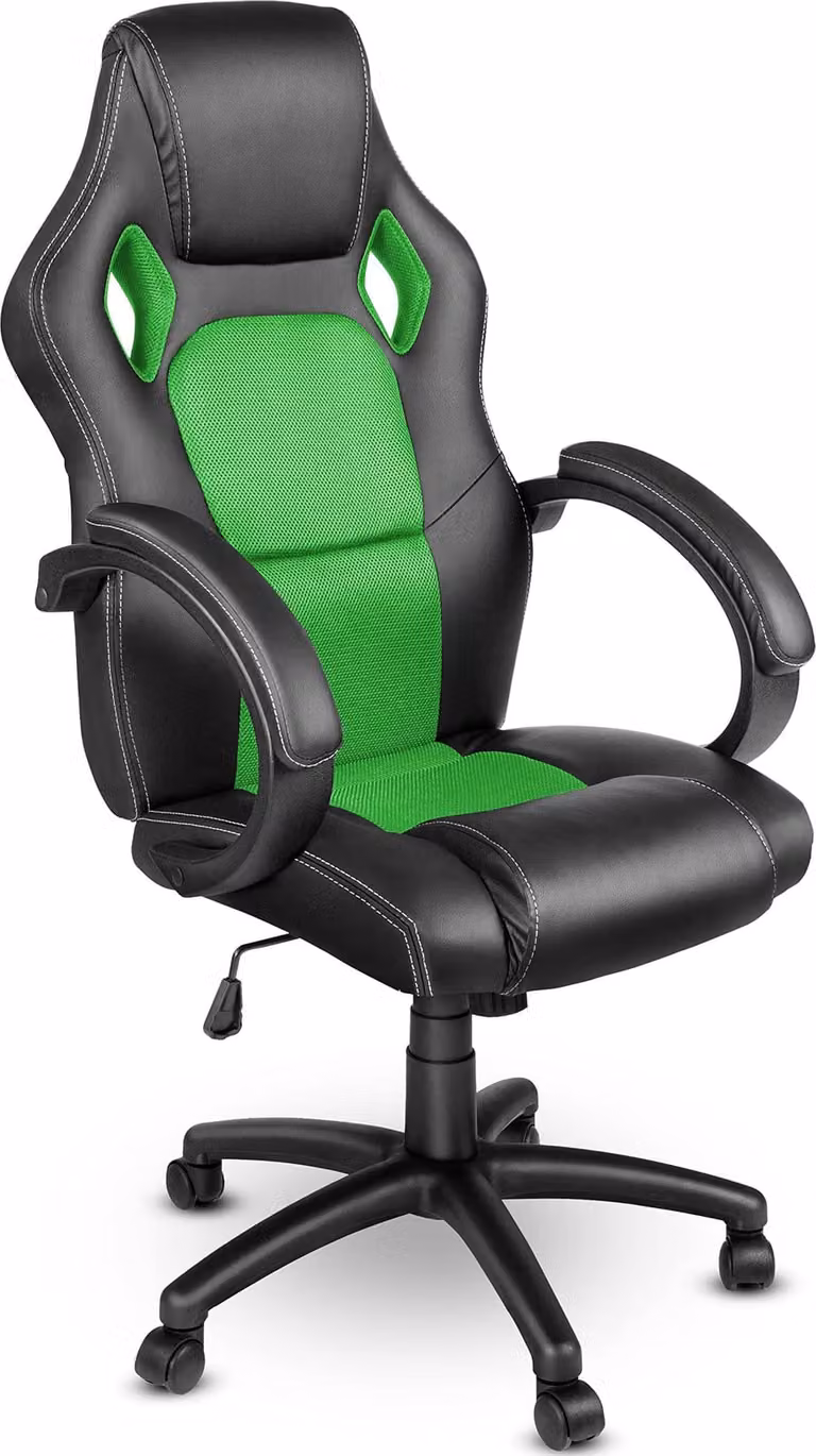 Sedia da ufficio nera/verde, rivestita in ecopelle, regolabile in altezza, larghezza 50 cm