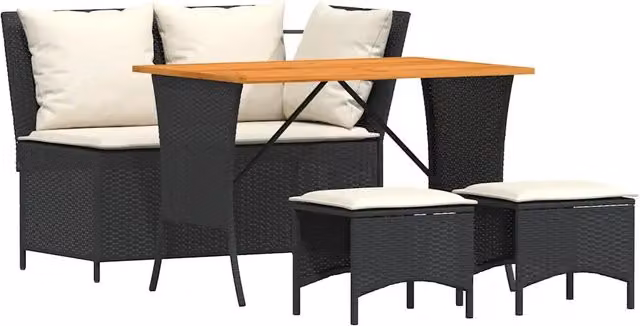 Set da Pranzo da Giardino 4 pz | Set Salotto da Giardino con Cuscini Nero in Polyrattan