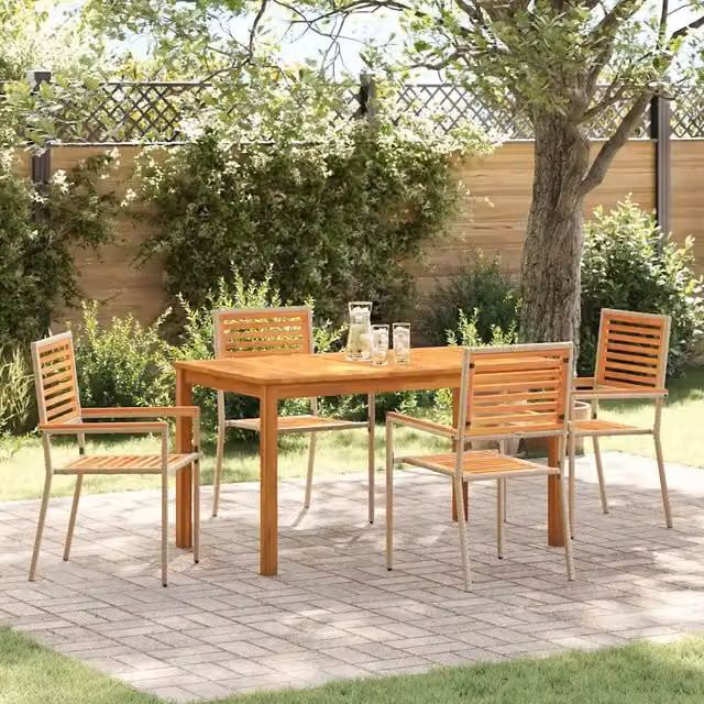 Set da Pranzo per Giardino 5 pz Beige Legno di Acacia Massello 3365537