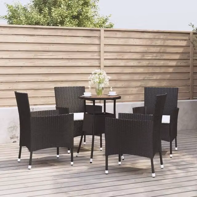 Set Bistrò da Giardino 5 pz con Cuscini in Polyrattan Nero 3187433