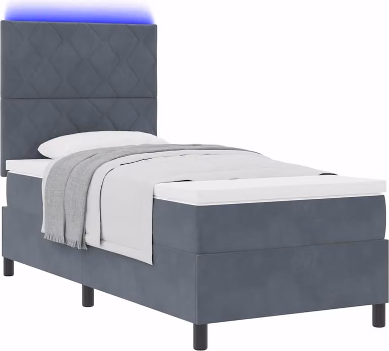 Letto a Sorgente LED Grigio scuro 90 x 190 cm Velluto