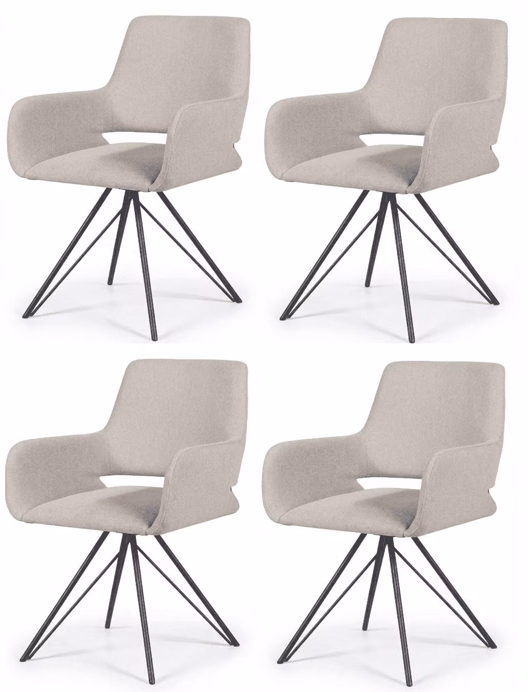 Set di 4 sedie da pranzo girevoli dal design moderno, in tessuto beige di alta qualità