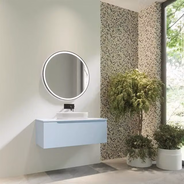 Mobile bagno sospeso 80 cm un cassetto color carta da zucchero con top | Moor