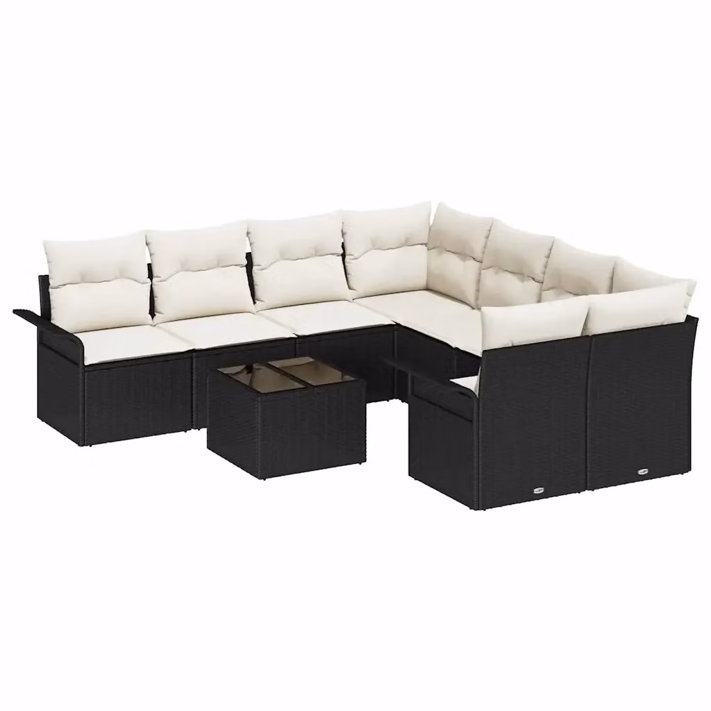 Set Divano da Giardino vidaXL a Forma a U in Polyrattan Nero con Tavolino e Cuscini – 2