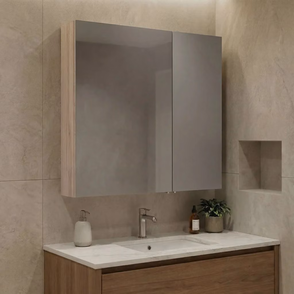 Mobile da bagno sospeso Hanah Home Side con specchio e ante soft close, Marrone, L: 60 cm, P: 16 cm, H: 66 cm – 2
