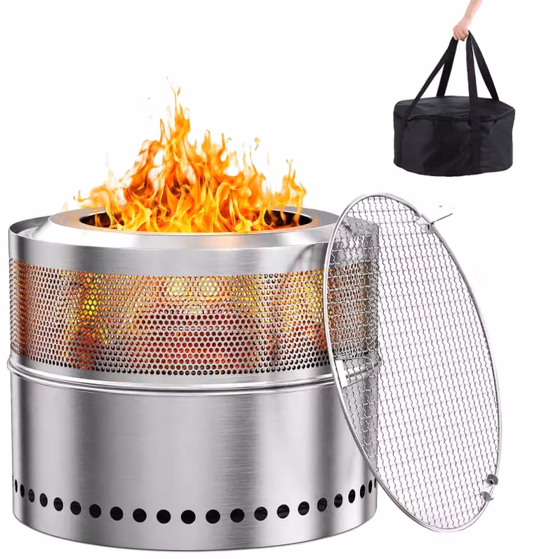 Focolare, design senza fumo, portatile, con griglia, colore argento