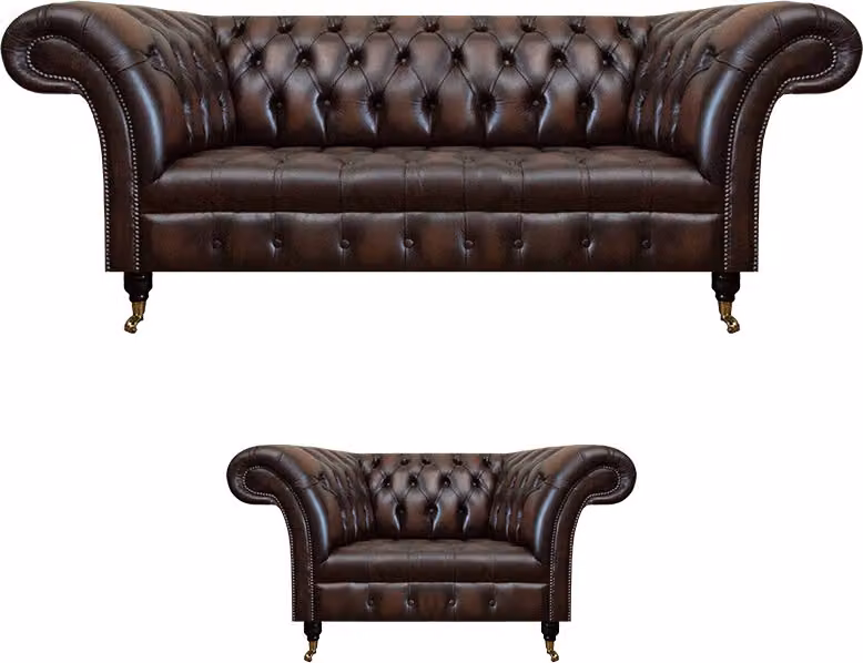 Wohnzimmer Set 2tlg Dreisitzer Sofa Couch Chesterfield Sessel Polstermöbel
