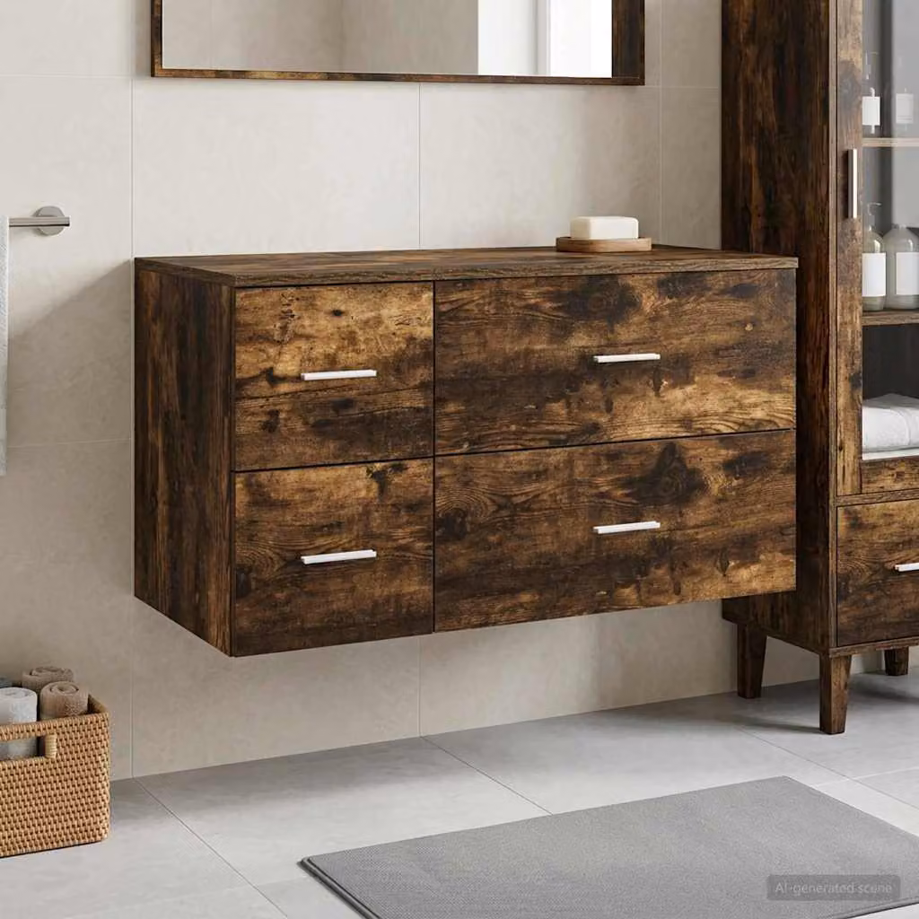 Set di mobili da bagno moderni vidaXL composto da mobile lavabo e pensile in legno marrone opaco