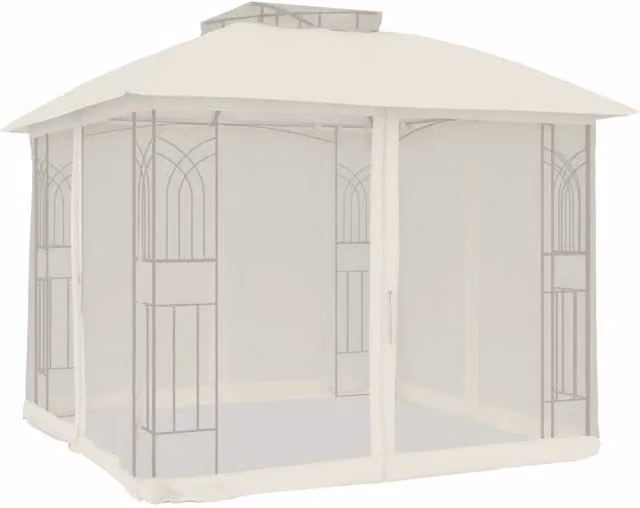 Gazebo | Pergolato con Tetto Doppio e Pareti Rete Crema 2,94x2,94 m Acciaio