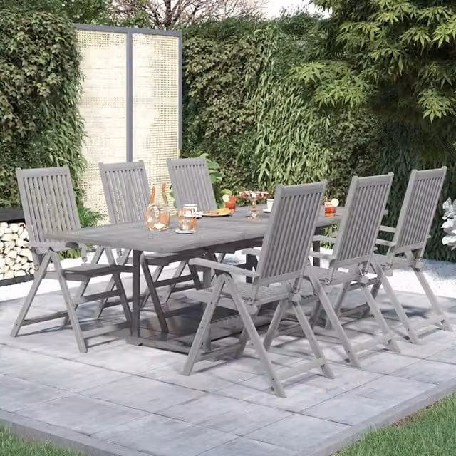 Set da pranzo da giardino vidaXL in legno di acacia grigio, 7 pezzi