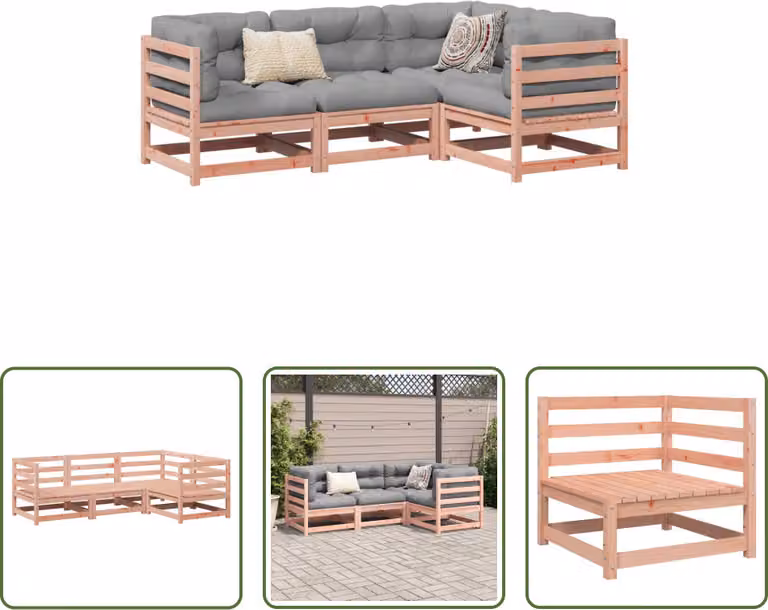 The Living Store Set di divani da giardino 4 pezzi in legno massiccio di abete Douglas