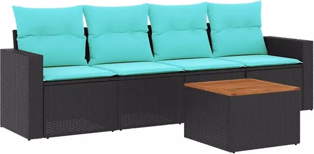 Set Divani da Giardino 5 pz | Set Salotto da Giardino con Cuscini Nero in Polyrattan