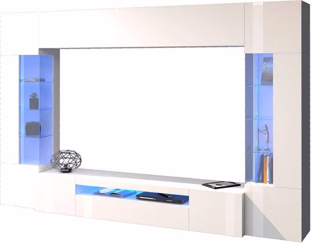 Parete Attrezzata Soggiorno Egypt GIORDANOSHOP Bianco Lucido L: 200 cm, P: 40 cm, H: 35 cm