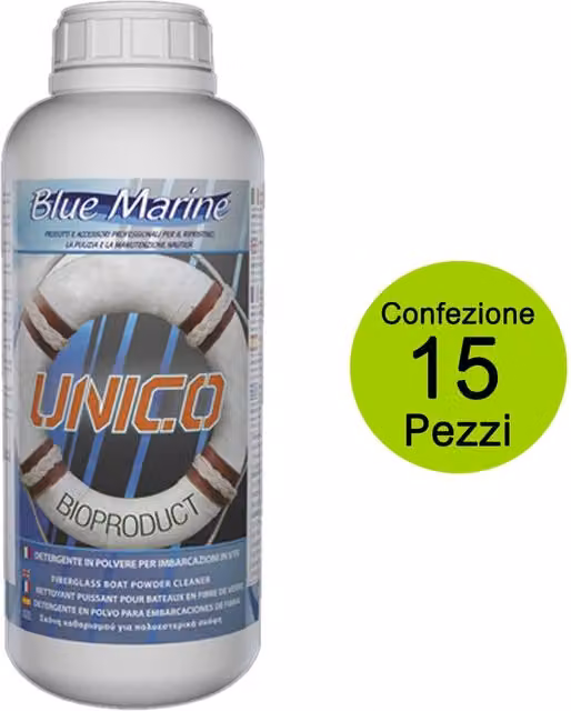 Detergente in polvere Blue Marine per vetroresina e legno teak, bianco e blu, multipack da 15 pezzi