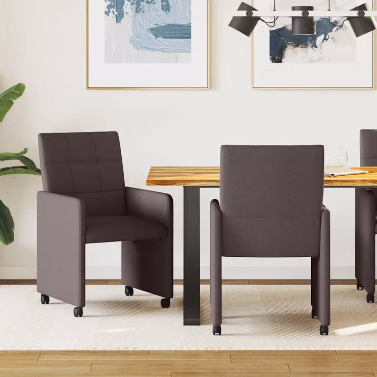 Set di 2 sedie da pranzo con ruote vidaXL in tessuto marrone scuro, L/P/H: 58 x 65 x 94 cm