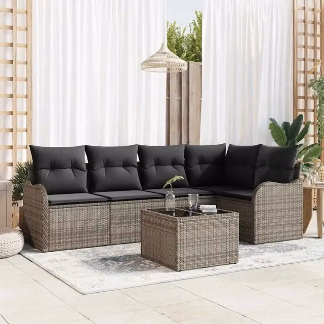 Set Divano da Giardino 6 pz Grigio polyrattan 3354378