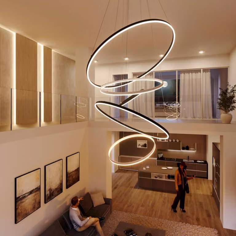 s.luce LED 5 anelli combinazione di lampade a sospensione centriche luce ad anello nera Ø 60 | 80 | 100 | 80 | 60cm rotonda