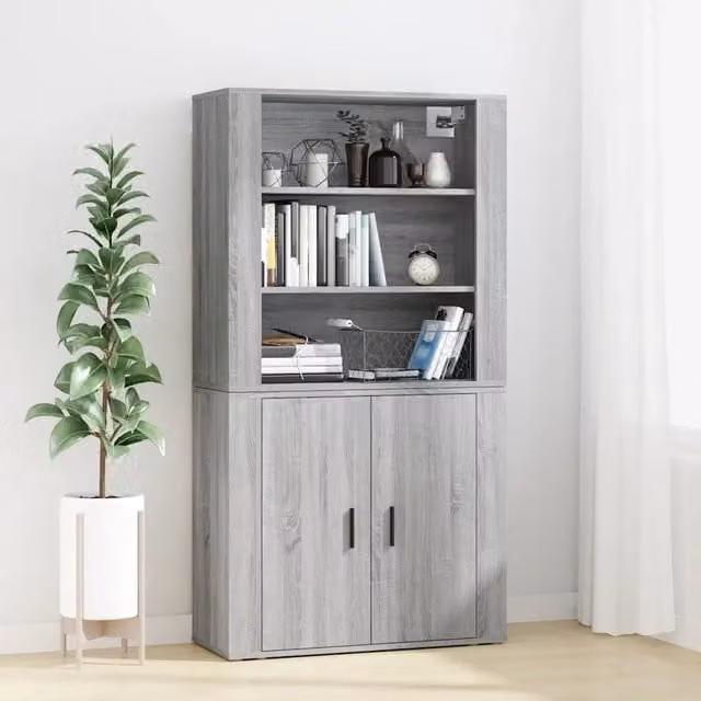 Credenza moderna vidaXL in legno multistrato grigio, sospesa a parete, L: 70 cm, P: 33 cm, H: 80 cm