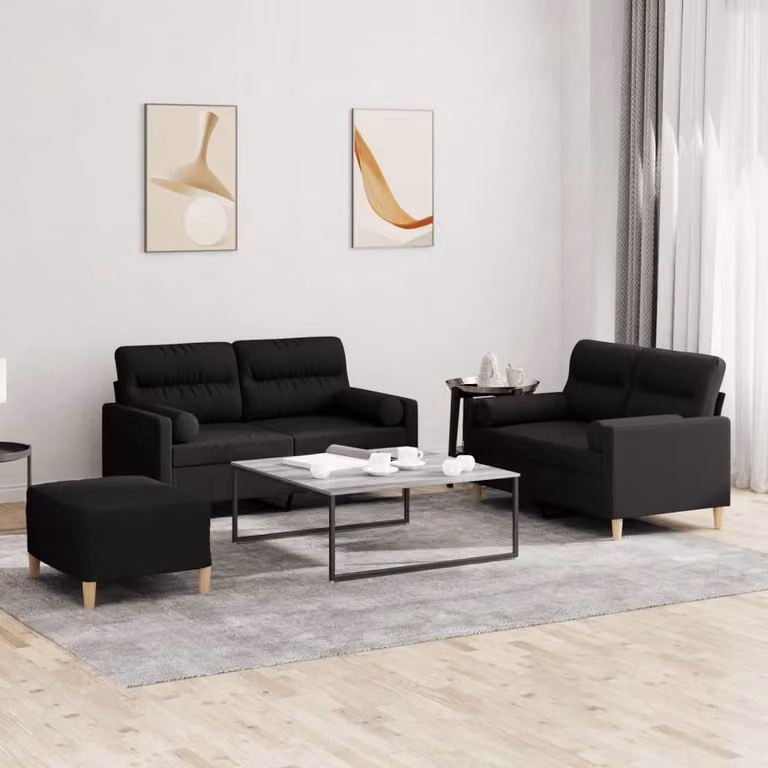 Maison Exclusive - Set divano a 3 pezzi con cuscini in tessuto nero