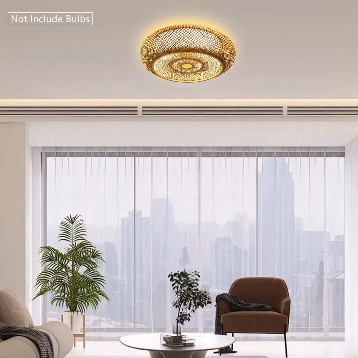 Lampada a sospensione da soffitto, diametro 40 cm, realizzata a mano in bambù e rattan, ideale per soggiorno e camera da letto
