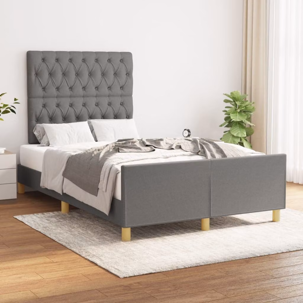 The Living Store Struttura letto con testiera in tessuto grigio scuro 120x200 cm