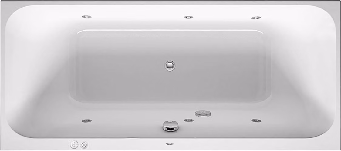 Baignoire balnéo Duravit Happy D.2, version à encastrer, 2 pentes de dos, bâti-support, garniture de vidage et de trop-plein, système Jet, 1800x800mm, 760314000JS1000, 760314000JS1000