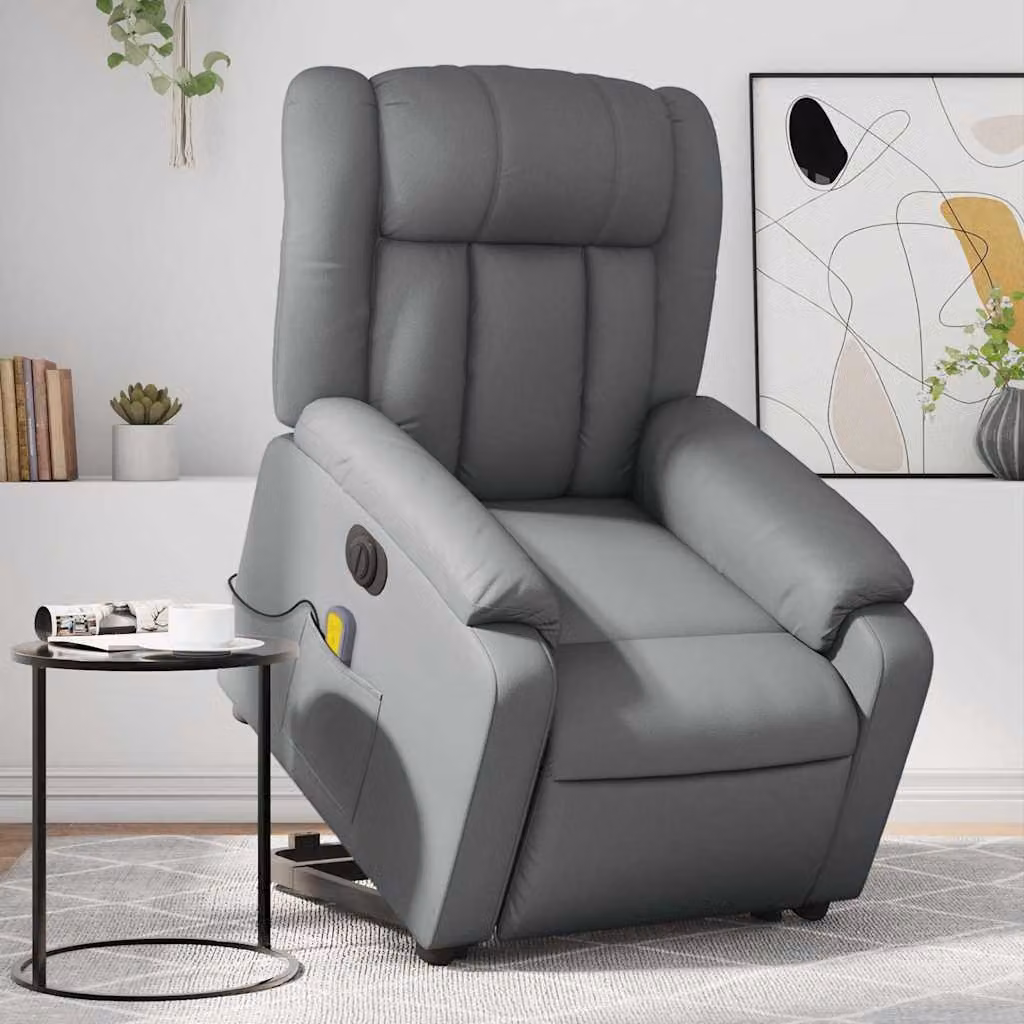 vidaXL Poltrona Alzapersona Elettrica Reclinabile Grigia in Similpelle con Braccioli – 1