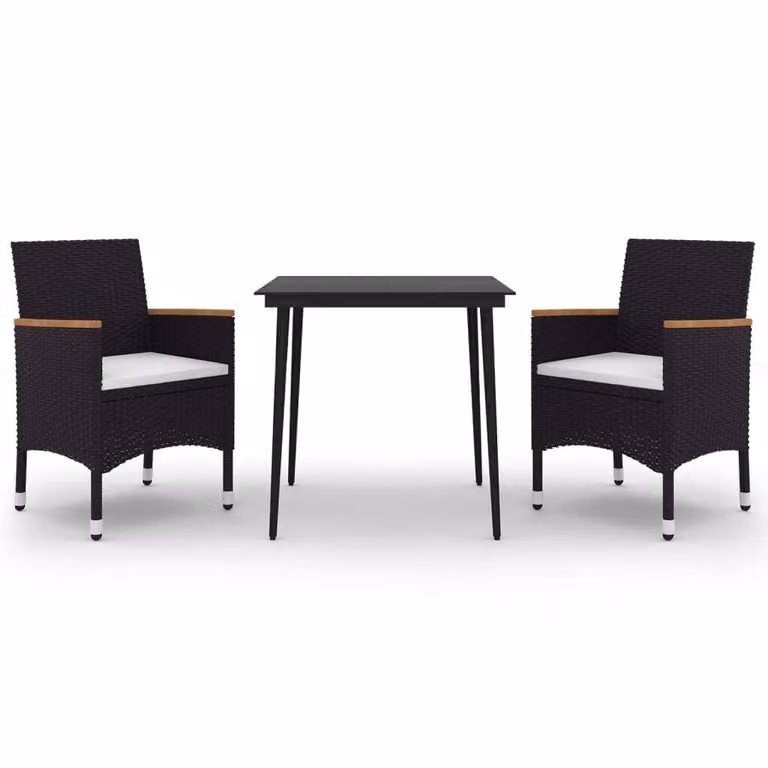 Set da Pranzo per Giardino 3 pz con Cuscini Polyrattan e Vetro