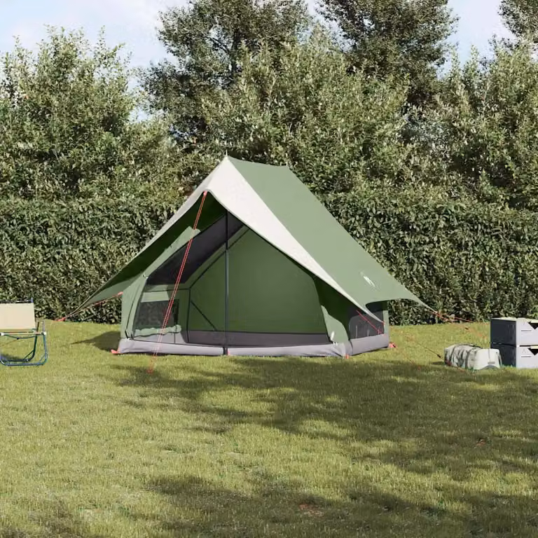Tenda Familiare vidaXL in Poliestere e Fibra di Vetro, Verde e Bianca, L/P/H: 220 x 220 x 184 cm