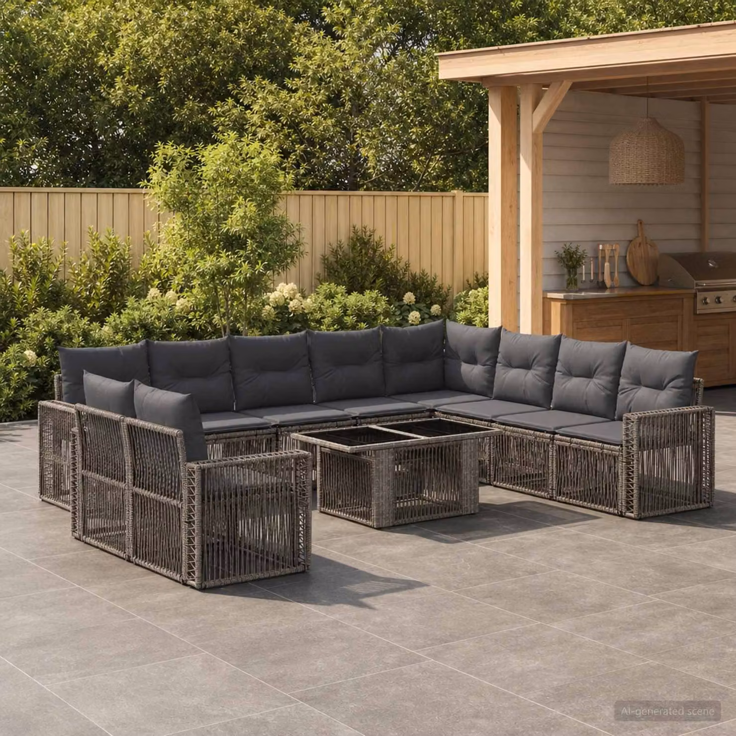 Set Divano da Giardino vidaXL 11 pz in Polyrattan Grigio e Antracite con Tavolino e Cuscini