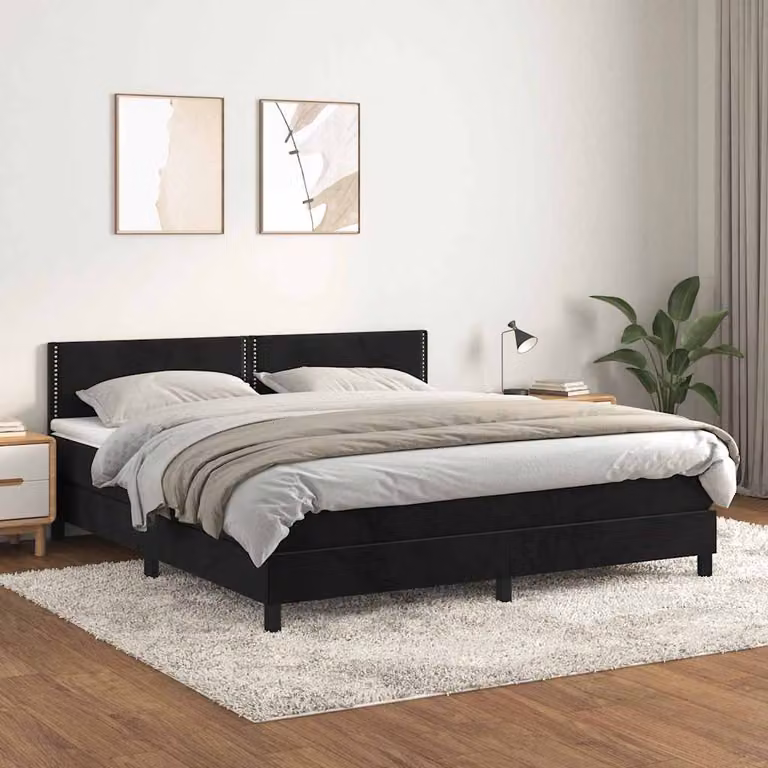 vidaXL Letto Ibrido con Giroletto a Molle e Materasso in Velluto Nero L/P: 180 x 200 cm