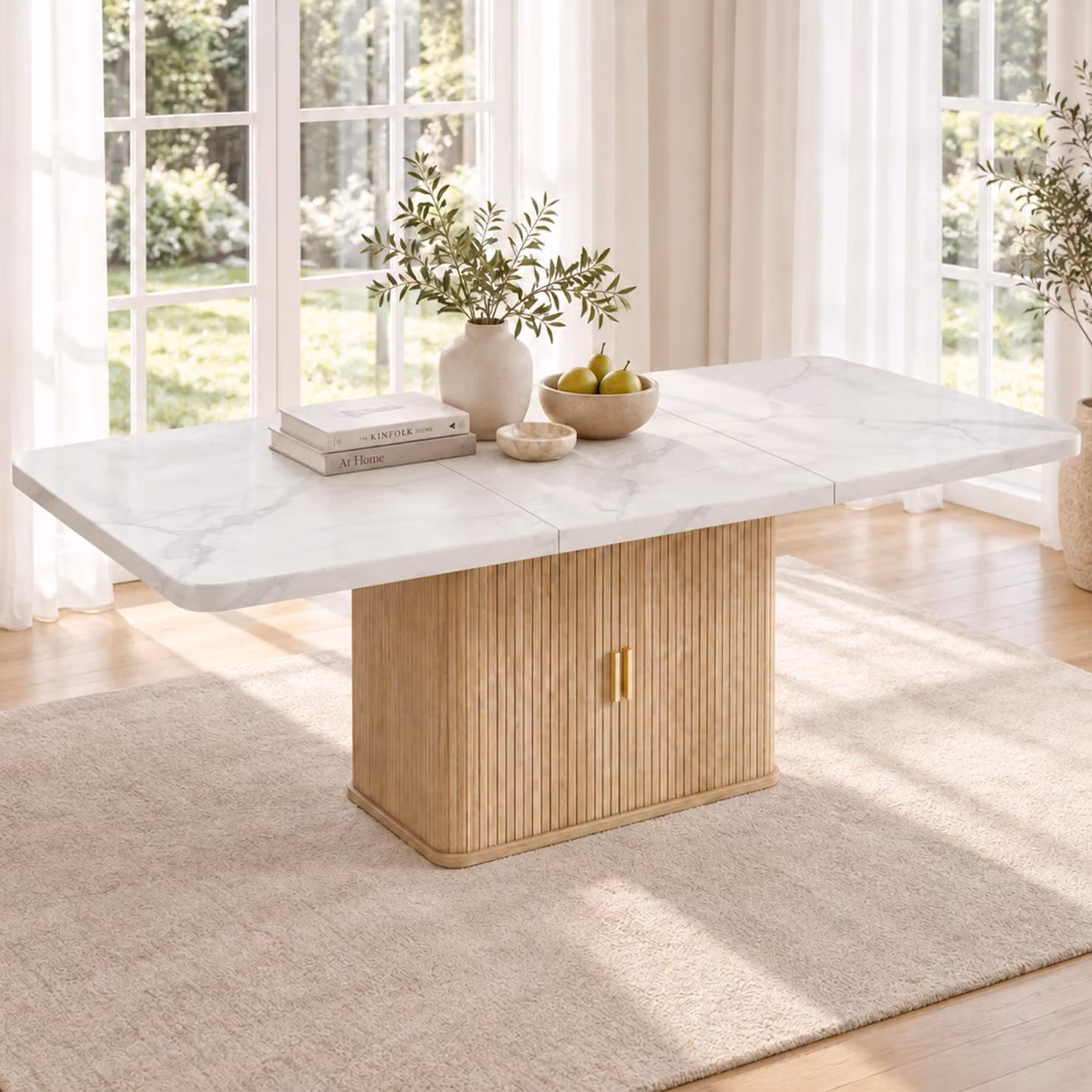 Tavolo allungabile per sala da pranzo con piano spesso, tavolo da cucina con spazio contenitivo, adatto per 6-8 persone, dimensioni 150/200 x 90 cm, colore bianco