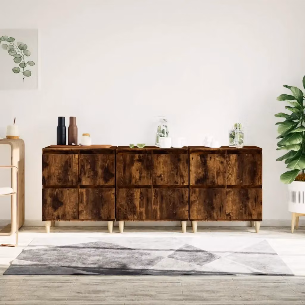 Set di 3 Credenze e Madie in Legno Multistrato Rovere Fumo, Armadio da Pranzo Classico, L 60 cm x P 35 cm x H 70 cm – 2