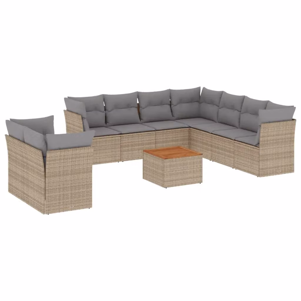 vidaXL Set Divano da Giardino 11 pz a L con Cuscini Beige e Grigio in Polyrattan e Legno di Acacia – 2